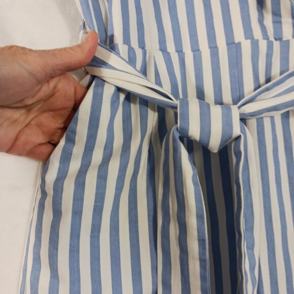 Main Strip, Blue & White Stripe, Off Shoulder Jumpsuit, Spaghetti Straps, Medium - Picture 6 of 14